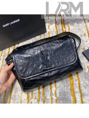 Saint Laurent Niki Body Belt Bag in Waxed Crinkled Vintage Leather 577124 Navy Blue 2020
