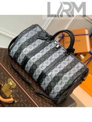 Louis Vuitton Keepall Bandoulière 50 Bag in Monogram Striped Canvas M40567 Grey/Black 2021