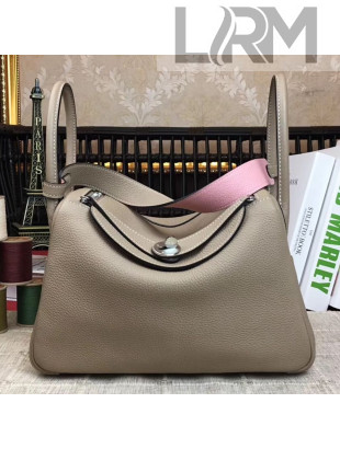 Hermes Lindy 26cm/30cm in Togo Leather with Silver Hardware Light Grey/Pink (Half Handmade)