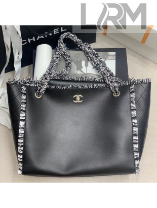 Chanel Leather Tweed Charm Shopping bag Black 2021