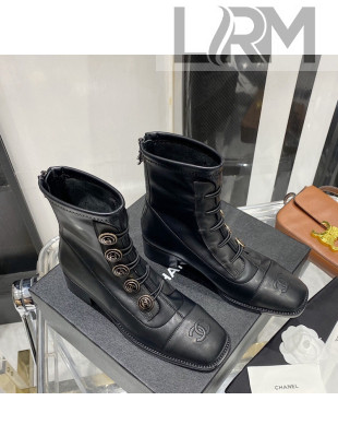 Chanel Vintage Calfskin Ankle Short Boots Black 2021