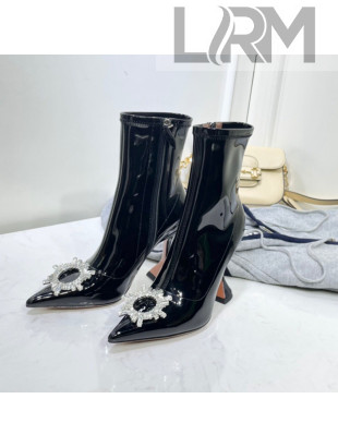 Amina Muaddi Patent Leather Short Boots with Crystal Buckle Black 2021 18