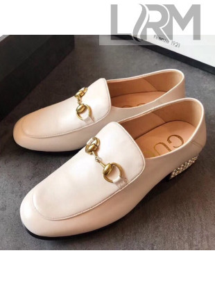 Gucci Horsebit Leather Loafer with Crystals Heel 523097 White 2019