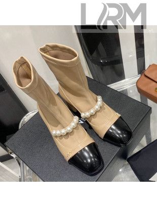 Chanel Pearl Charm Calfskin Short Boots Beige 2021