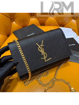 Saint Laurent Kate Small Bag in Grained Leather 469390 Black/Gold 2019