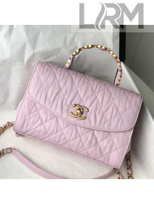 Chanel Crumpled Lambskin Small Flap Bag with Top Handle AS2478 Pink 2021