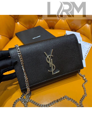 Saint Laurent Kate Small Bag in Grained Leather 469390 Black/Silver 2019
