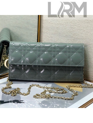 Dior Lady Dior Long Wallet on Chain WOC in Grey Stone Patent Cannage Calfskin 2020