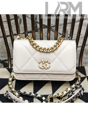 Chanel 19 Quilted Goatskin Wallet on Chain WOC AP0957 White 2019