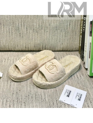 Chanel Towel Platform Flat Slide Sandals G36901 Beige 2021