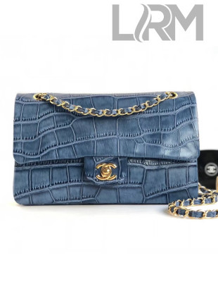 Chanel Calfskin Alligator Classic Medium Double Flap Bag Blue 2018