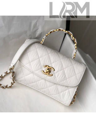 Chanel Crumpled Lambskin Mini Flap Bag with Top Handle AS2477 White 2021