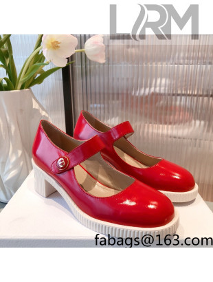 Dior D-Doll Shiny Calfskin Mary Jane Pumps Red 2021