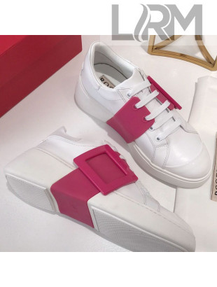 Roger Vivier Viv' Skate Calfskin Buckle Sneakers White/Red 2019