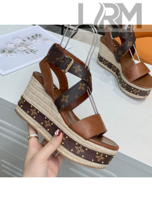 Louis Vuitton Boundary Leather Wedge Sandals Brown 2021