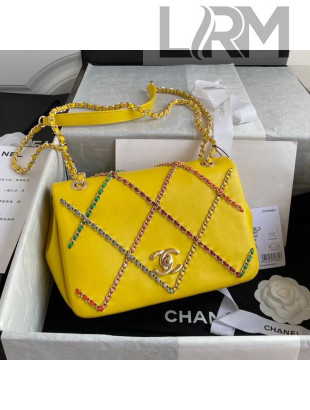 Chanel Quilted Lambskin Medium Flap Bag with Entwined Chain AS2383 Yellow 2021