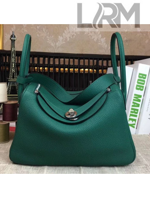 Hermes Lindy 26cm/30cm in Togo Leather with Silver Hardware Forest Green (Half Handmade)