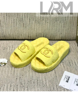 Chanel Towel Platform Flat Slide Sandals G36901 Yellow 2021