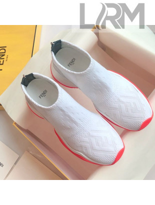 Fendi FFluid Knit Jacquard Zip Sneakers White 2019