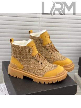 Chanel x UGG Suede Check Tweed Wool Short Boots Yellow 2021