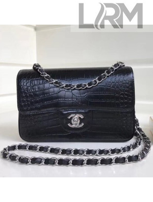 Chanel Calfskin Alligator Classic Small Double Flap Bag Black 2018