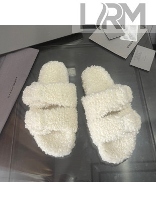 Balenciaga Shearling Slide Sandals White 2021 111240