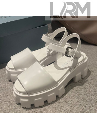 Prada Monolith Shiny Leather Platform Sandals White 2021