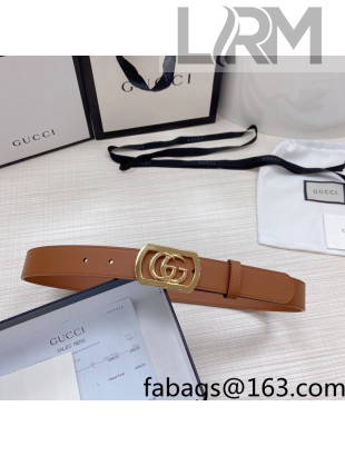 Gucci Leather Belt 3cm with Framed GG Buckle Brown 2021 91