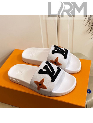 Louis Vuitton Wool Logo Slide Sandals in Grained Calfskin White 2021 (For Women and Men)