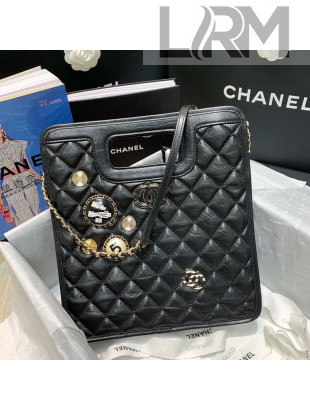 Chanel Aged Calfskin Small Shopping Bag With Charm AS1431 Black 2020