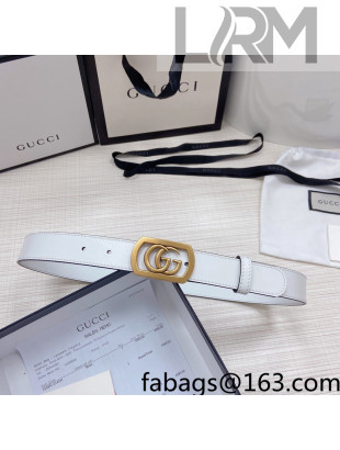Gucci Leather Belt 3cm with Framed GG Buckle White/Gold 2021 93