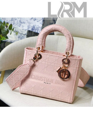 Dior Medium Lady D-Lite Embroidered Cannage Bag Light Pink 2020