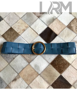 Bottega Veneta Woven Lambskin Belt 60mm with Circle Buckle Dark Blue 2019