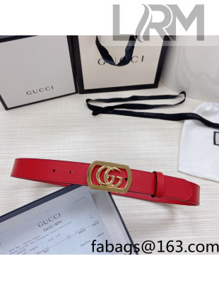 Gucci Leather Belt 3cm with Framed GG Buckle Red 2021 94