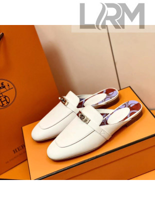 Hermes Oz Mule in Smooth Calfskin with Iconic Kelly Buckle White 01 2022(Handmade)
