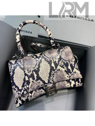 Balenciaga Hourglass Small Top Handle Bag in Snakeskin Embossed Leather Grey 2020
