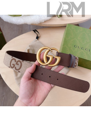 Gucci Maxi GG Canvas and Leather Belt 4cm with GG Buckle Beige/Brown/Gold 2021