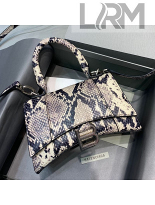 Balenciaga Hourglass Mini Top Handle Bag in Snakeskin Embossed Leather Grey 2020