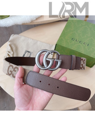 Gucci Maxi GG Canvas and Leather Belt 4cm with GG Buckle Beige/Brown/Silver 2021