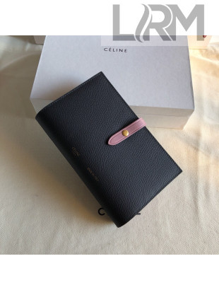Celine Palm-Grained Leather Passport Wallet Black/Pink 2022 02