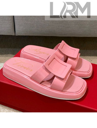 Roger Vivier Leather Flat Vivier Slide Sandals Pink 2021