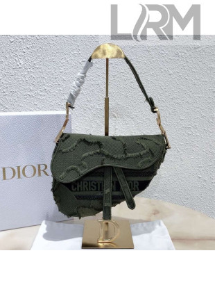 Dior Medium Saddle Bag in Camouflage Embroidered Canvas Bag Green 2019