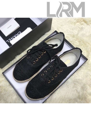 Chanel Glittering Fabric Lace-ups Sneakers G34424 Black 2019