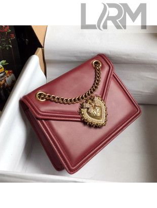 Dolce&Gabbana Small Devotion Smooth Leather Shoulder Bag Burgundy 2020