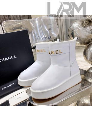 Chanel Lambskin Wool Flat Short Boots with CHANEL Strap White 2020