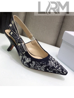 Dior J'Adior Slingback Pumps 6.5cm in Deep Blue Toile de Jouy Reverse Embroidered Cotton 2021