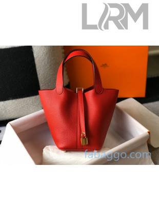 Hermes Picotin Lock Bag 18cm in Togo Calfskin Red/Gold 2020