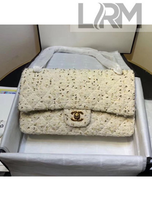 Chanel Tweed Lurex Medium Flap Bag White/Gold 2019