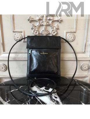 Balen Calfskin Phone Bag With Shoulder Strap Black 2017
