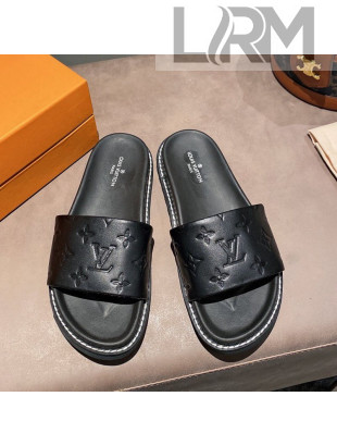 Louis Vuitton Monogram Supple Leather Flat Slide Sandals Black 2021